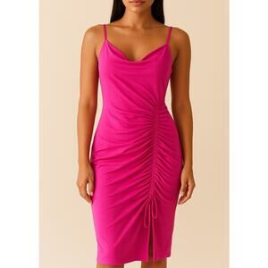 Juniper Blu Sleeveless Ruched Side Bodycon Midi Dress Hot Pink XS